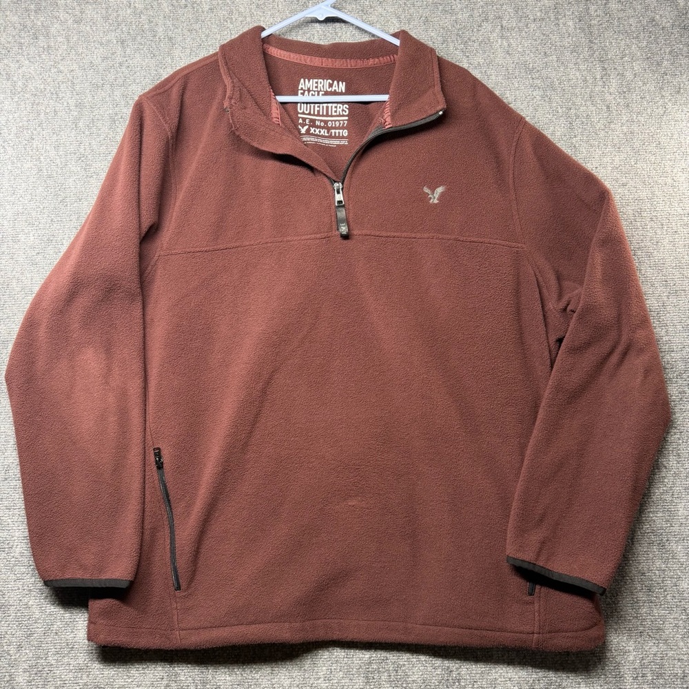 American Eagle Men's Maroon Quarter Zip Pullover Fleece Size XXXL